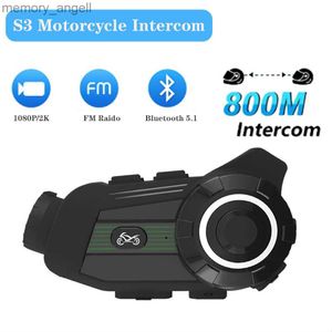 Talkie-walkie S3 Casque d'interphone de moto Casque Bluetooth avec enregistreur de caméra 1080P / 2K Interphone 800M pour 2 coureurs 2350mah IP67 Radio FM HKD230925