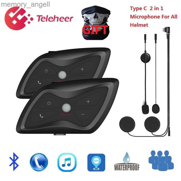 Talkie-walkie Teleheer T6 Plus Bluetooth 5.1 casque de moto interphone casque 1500M casque interphone communicateur pour 2 coureurs étanche HKD230925