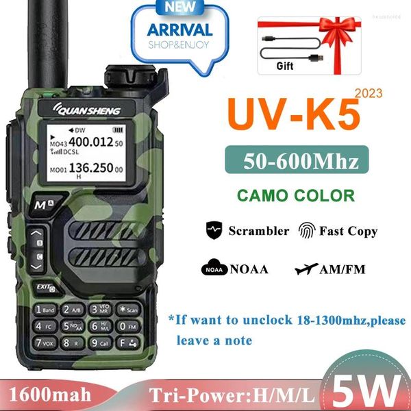 Walkie Talkie UV-K5 Quansheng Camo Color 50-600MHz Calidad militar Radio Tipo C Carga AM 5W DTMF Scrambler NOAA Copia inalámbrica