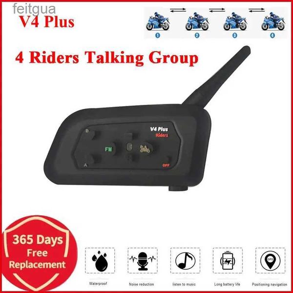 Walkie Talkie V4 Plus 1200M Auricular Bluetooth 4 ciclistas Esquiadores FM Interfono impermeable Casco de motocicleta Intercomunicador YQ240130