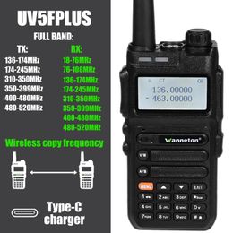 Walkie Talkie Wanneton UV5FPLUS Volledige band 136-520MHz Walkie Talkie 5W Kopieerfrequentiefunctie Tweewegradio Handheld Transceiver 231024