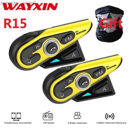 Walkie Talkie WAYXIN R15 Motorhelm Headset Bluetooth Intercom Draadloze intercomunicador Moto Interphone 1200M FM-radio Muziek delen HKD230926