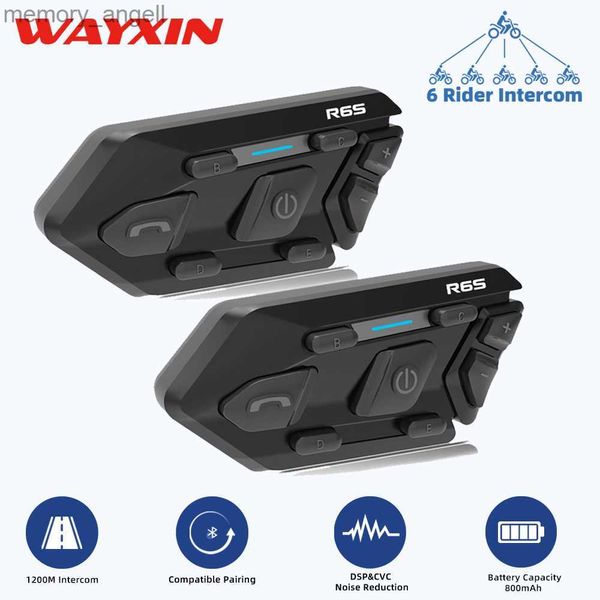 Walkie Talkie WAYXIN R6s Casco Auriculares Intercomunicador de motocicleta 6 jinetes Casco Comunicación manos libres Interfono 1200 m BT 5.0 MP3 GPS Impermeable HKD230925