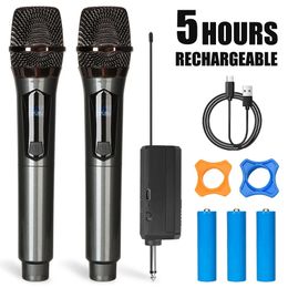 Talkie-walkie Microphone sans fil 2 canaux Batterie 1200mAh Microphone UHF Microphone de karaoké dynamique portable pour fête karaoké église spectacle réunion 231023