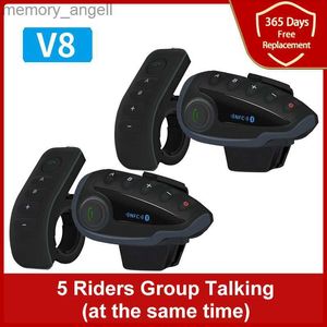 Walkie Talkie XINOWY V8 1200M Bluetooth Motorhelm Headset Intercom 5 rijders Full Duplex Interphone Telecontrol Afstandsbediening FM-radio HKD230925