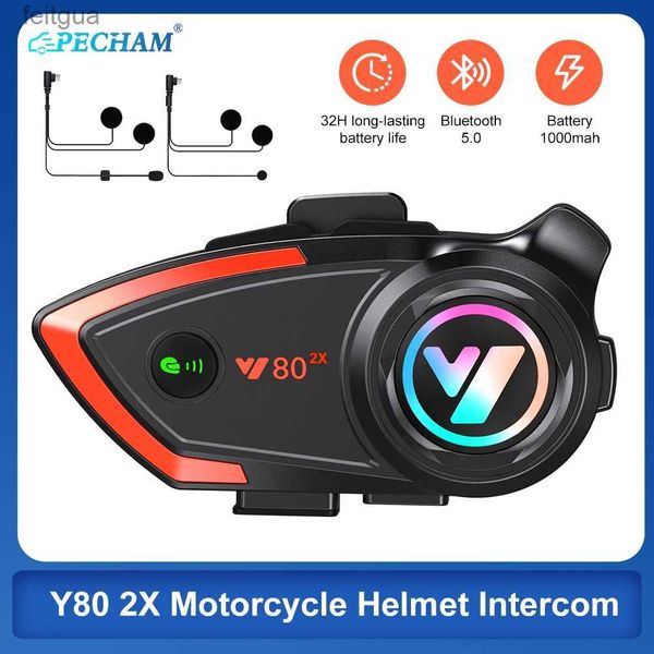 Talkie-walkie Y80 2X casque de Moto casque pour 2 coureurs Bluetooth Intercom casque Moto communicateur haut-parleur Interphone casque Biker YQ240130