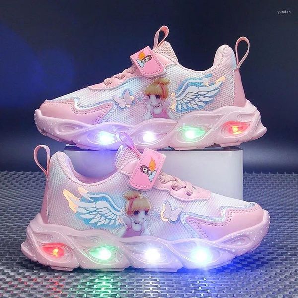 Zapatos para caminar 2024 para niñas, zapatillas de deporte de malla con dibujos animados para las cuatro estaciones, zapatillas deportivas luminosas LED informales para niños, luces de invierno de 23 a 36