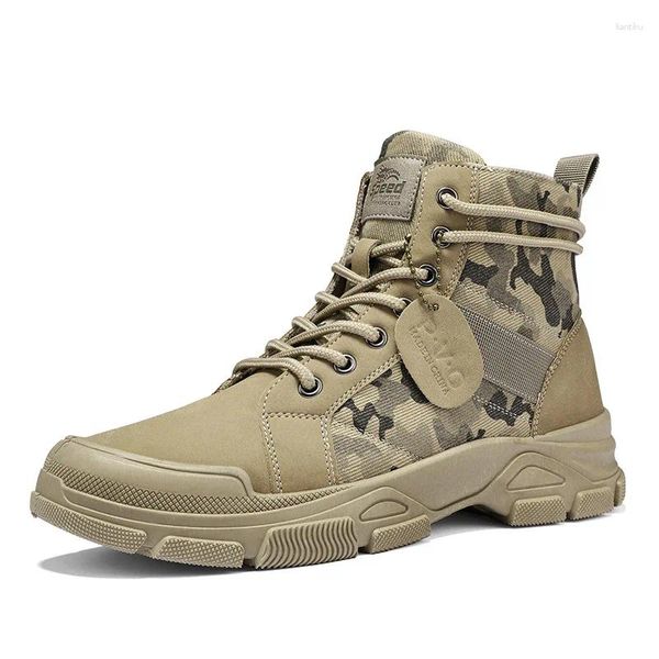 Chaussures de marche pour hommes, bottes décontractées, tendance, Camouflage, mi-haut, Vintage, armée du désert, imperméable, alpinisme, randonnée, 2024