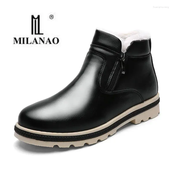 Chaussures de marche 2024 Milanao hiver hommes plus velours cuir zip imperméable chaud pour hommes gentleman cool noir