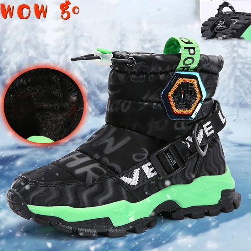 Walking Shoes 2024 Winter Warm Fur Snow Hiking Boots Children Black Furry Boys Non-slip Waterproof Kids Footwear Child Sneakers