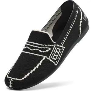 Wandelschoenen bacia brede loafers voor vrouwen breien comfortabele zakelijke casual vierkante teen gekleed flats