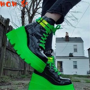 Chaussures de marche marque Big tailles 43 Gothic Green Plateforme High Heels Cosplay Fashion Winter coin Boots Boots Halloween Ankle Boties Femmes