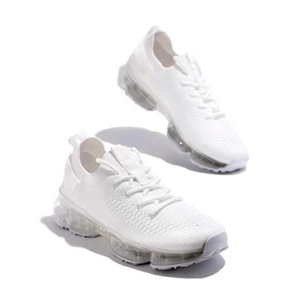 Zapatos para caminar, zapatos informales, zapatos deportivos de gran tamaño, zapatos pequeños blancos de suela gruesa de Color sólido con cordones, zapatos tejidos voladores