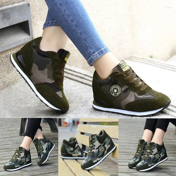 Zapatos para caminar de talla grande 35-42, zapatillas de camuflaje para mujer, zapatillas informales de lona con cuña, zapatillas de tacón oculto con plataforma, zapatillas altas