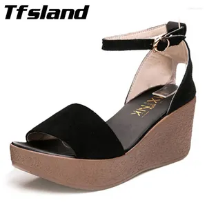 Tfsland – chaussures de marche en daim souple pour femmes, sandales d'extérieur avec boucle, semelle compensée en éponge, baskets Zapatos