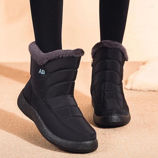 Zapatos para caminar muy cálidos de Invierno para Mujer, Botas planas de piel, Botas de Mujer impermeables, Botines cortos de nieve para Mujer, Botines de goma