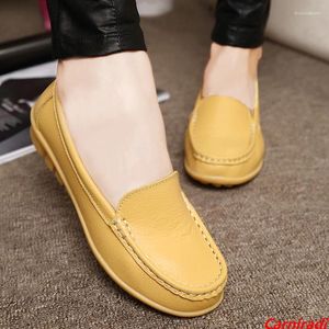 Chaussures de marche femmes mode appartements en cuir véritable bateau haricot doux mocassins dames respirant sans lacet solide décontracté