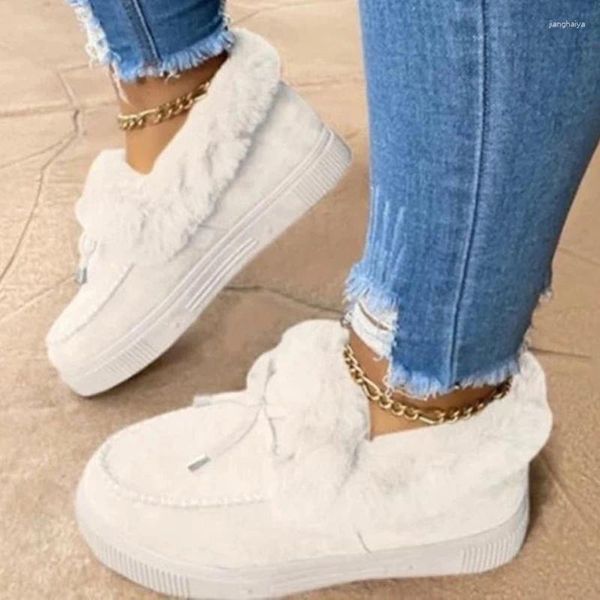 Chaussures de marche en coton chaud pour femme, bottes de neige plates et confortables en peluche, en dentelle, grande taille, haricots de sport, hiver