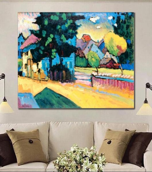 Arte de pared La pintura abstracta era sencilla Kandinsky Hand Oil Pintured Canvas Reproduction Murnau Landscape Living Room Decor6524658