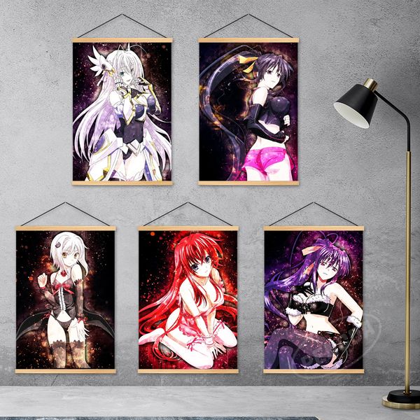 Wall Art Anime Modular Wooden Pentes suspendues High School Dxd Pictures HD Impressions Himejima Akeno Home Affiche toile décor de chambre