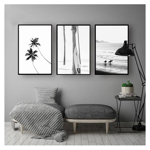 Wall Art Beach Imprimé Ocean Coastal Decor Palm Tree Landscape Wall Pictures pour le salon