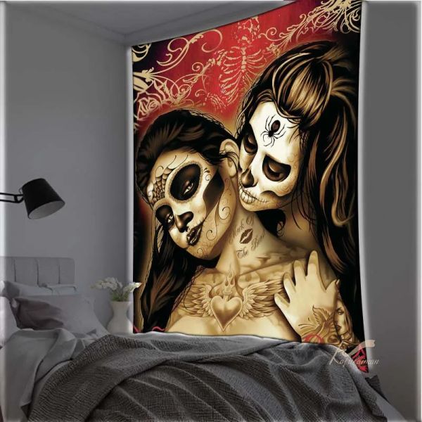Mur Art chambre salon Skull Tapestry Girl Death Ship Ship Home Decor Cadeaux
