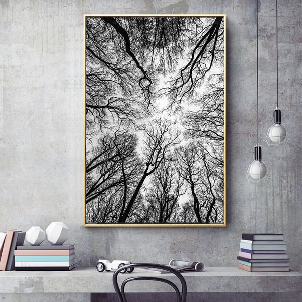 Art mural noir blanc arbre peinture décoration photo pour salon impressions sur toile affiches moderne paysage Art pas de cadre