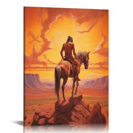 Wall Art Canvas End of the Trail Native Indian Modern Print Posters Vintage Canvas Paintings Wall Decor voor café boerderij slaapkamer badkamer theater