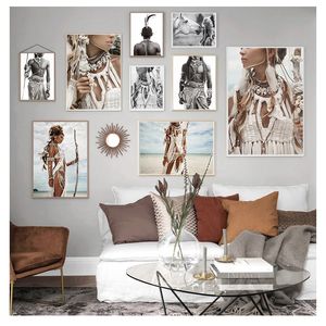 Wall Art Canvas Painting Posters and Prints Wall Pictures for Living Room Home Decor Unframed Indian Woman Nordic Poster Girl Woo