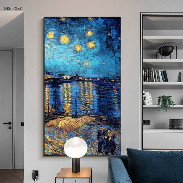 Pintura de lienzo de arte de pared pinturas al óleo de noche estrellada por Van Gogh Canvas Carteles Famosos imágenes de arte impresionista para sala de estar