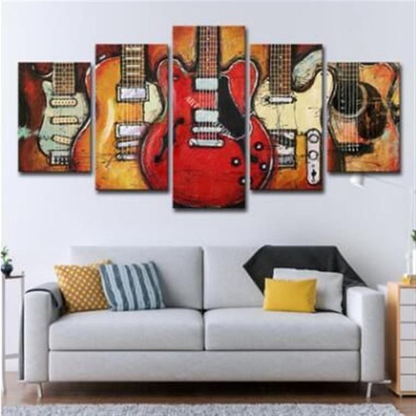 Arte de la pared Cuadros en lienzo 5 paneles Música moderna Guitarra Sin marco Pintura al óleo Lienzo Imagen artística de la pared para la habitación de la cama Sin marco Soccer241D