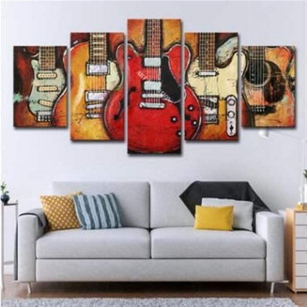 Mur Art Toile Photos 5 Panneaux Musique Moderne Guitare No Frame Peinture à l'huile Toile Art Mur Photo pour Chambre sans Cadre Soccer298w