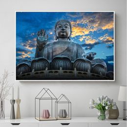 Wall Art Canvas Prints Blue Buddha Canvas Schilderij Voor Woonkamer Moderne Foto's Print en Posters Woondecoratie