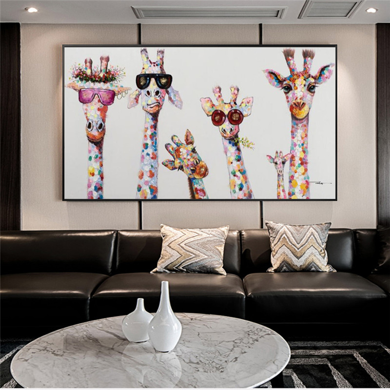Väggkonstdekor duk målar söt tecknad giraffer affisch tryck canvas konst bilder för barn rum nordisk heminredning
