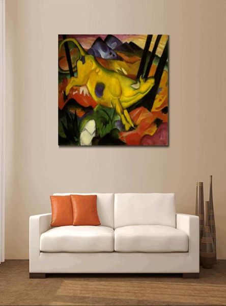 Peinture à l'huile abstraite de Franz Marc, Art mural, la vache jaune, peinte à la main, décoration de maison, 5531783