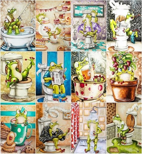 Art mural SquareRound Paint Diamond Frog 5d Diamond Broderie Animaux Cross Stitch Mosaic Home Decor Gift3381104