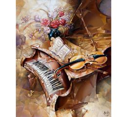 Wall Art Hand Painted Grand Piano en Violin Canvas Abstract Oil Painting Women Picture for Office Decor Gift9279102