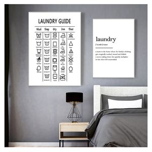 Wall Art Laundry Cheat Sheet Poster afdrukken Minimalistische kunstposter Wandfoto's voor badkamer decor wasgids canvas schilderen
