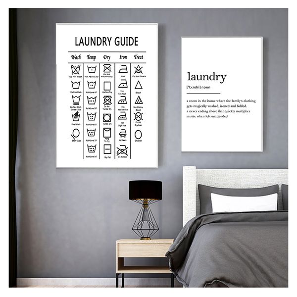 Wall Art Laundry Sheet Affiche Impression de l'affiche d'art minimaliste Photos murales pour la salle de bain Guide de blanchisse