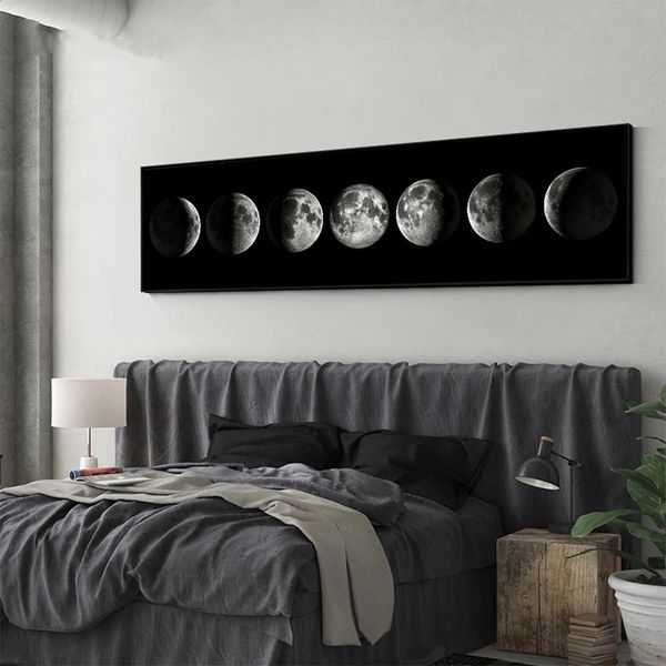 Arte de la pared Fase lunar, carteles blancos y negros, impresiones artísticas en lienzo estético, pintura abstracta, cuadro de pared para sala de estar, decoración del hogar 240129