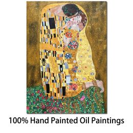 Muurkunst olieverfschilderij de Kus Gustav Klimt Canvas Reproductie Portret Vrouw Kunstwerk Modern Goud Badkamer Kantoor Romantisch Huis D253M