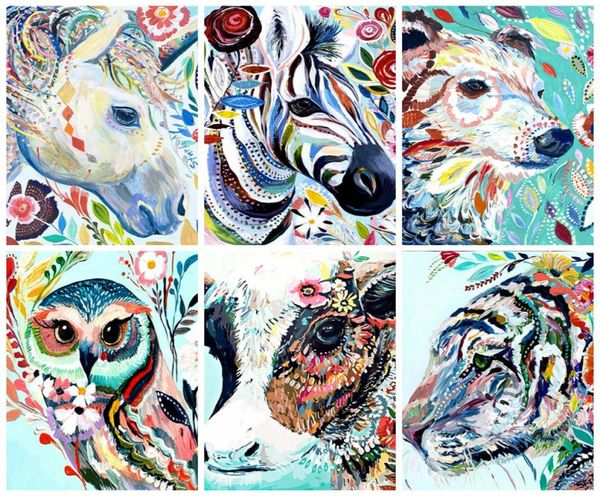 arte della parete Dipingi con i numeri Kit di pittura su tela Animali Fai da te Unframe Vernice acrilica Colorazione con numeri Cartone animato dipinto a mano Gift1038969