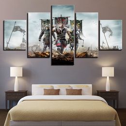 Imágenes artísticas de pared, 5 piezas, pinturas de guerreros del campo de batalla, lienzo en módulos, impresiones de alta definición, carteles, decoración del hogar, sin marco