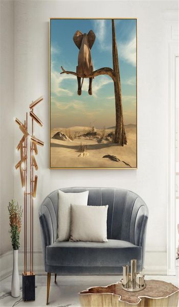 Mur Art photos moderne minimaliste toile peinture drôle éléphant arbre Style nordique affiches impressions décor à la maison chambre d'enfants photo 7415825