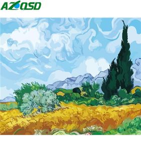 Art mural Unframe Peinture à l'huile par numéros sur toile Paysage DIY Peinture acrylique Dessiner par numéros Arbre Kits cadeaux faits à la main6309579