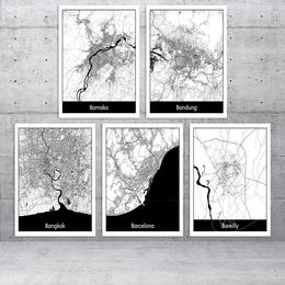 Wall Artwork Modular canvas Bamako Bandung Route Poster Pictures Wereldsteden Map Home Decor Painting Prints Living Room Cuadros