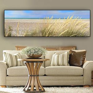 Mur toile Art paysage marin plage paysage peinture affiche HD impression ciel île sable Dunes queue herbe mur photos pour salon