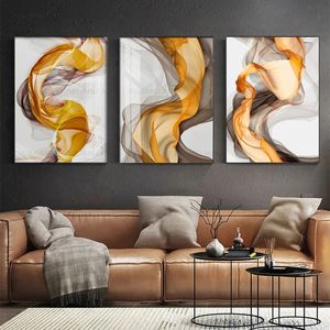 Pintura de lienzo de pared abstracto de la calzada amarilla y gris póster y impresión Imagen de arte moderno para la sala de estar Decoración del hogar