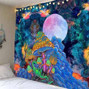 Paño de decoración de alfombra de pared combinado con hongo de toxina Luna y nubes coloridas J220804