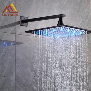 Montaje en techo de pared 16 pulgadas cuadrado LED cabezal de ducha tipo lluvia accesorios de plomería sin brazo de ducha bronce aceitado 293L